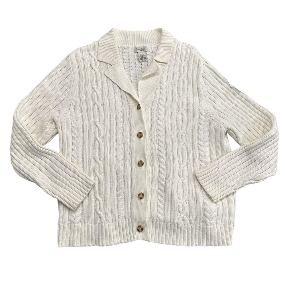 Cable knit cream button up cardigan Classic Elements